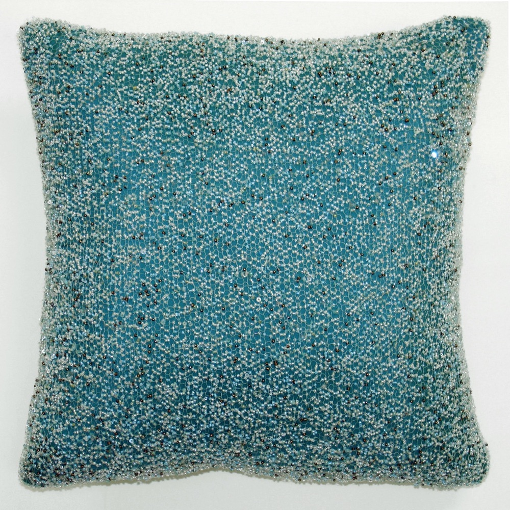 Sabira Collection Handmade Beaded Sky Blue Throw Pillow Case